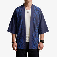 Hawaiian Turtle and Shark Kimono Kakau Tribal with Polynesian Pattern Blue Color