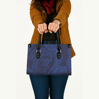 Hawaiian Turtle and Shark Leather Bag Kakau Tribal with Polynesian Pattern Blue Color