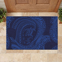 Hawaiian Turtle and Shark Rubber Doormat Kakau Tribal with Polynesian Pattern Blue Color