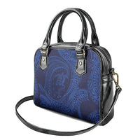 Hawaiian Turtle and Shark Shoulder Handbag Kakau Tribal with Polynesian Pattern Blue Color