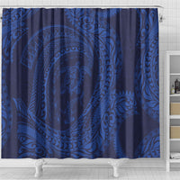 Hawaiian Turtle and Shark Shower Curtain Kakau Tribal with Polynesian Pattern Blue Color