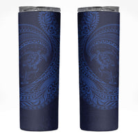 Hawaiian Turtle and Shark Skinny Tumbler Kakau Tribal with Polynesian Pattern Blue Color