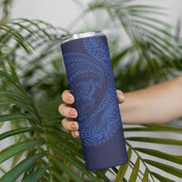 Hawaiian Turtle and Shark Skinny Tumbler Kakau Tribal with Polynesian Pattern Blue Color