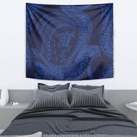 Hawaiian Turtle and Shark Tapestry Kakau Tribal with Polynesian Pattern Blue Color