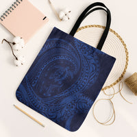 Hawaiian Turtle and Shark Tote Bag Kakau Tribal with Polynesian Pattern Blue Color
