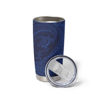 Hawaiian Turtle and Shark Tumbler Cup Kakau Tribal with Polynesian Pattern Blue Color