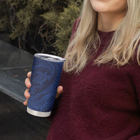 Hawaiian Turtle and Shark Tumbler Cup Kakau Tribal with Polynesian Pattern Blue Color