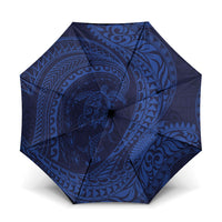 Hawaiian Turtle and Shark Umbrella Kakau Tribal with Polynesian Pattern Blue Color