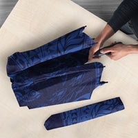 Hawaiian Turtle and Shark Umbrella Kakau Tribal with Polynesian Pattern Blue Color