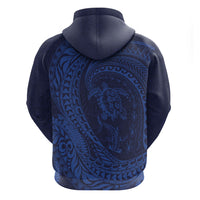 Hawaiian Turtle and Shark Zip Hoodie Kakau Tribal with Polynesian Pattern Blue Color