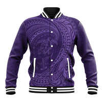 Hawaiian Turtle and Shark Baseball Jacket Kakau Tribal with Polynesian Pattern Purple Color