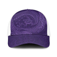 Hawaiian Turtle and Shark Baseball Net Cap Kakau Tribal with Polynesian Pattern Purple Color