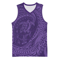 Hawaiian Turtle and Shark Basketball Jersey Kakau Tribal with Polynesian Pattern Purple Color