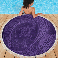 Hawaiian Turtle and Shark Beach Blanket Kakau Tribal with Polynesian Pattern Purple Color
