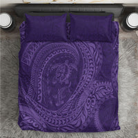 Hawaiian Turtle and Shark Bedding Set Kakau Tribal with Polynesian Pattern Purple Color