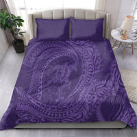 Hawaiian Turtle and Shark Bedding Set Kakau Tribal with Polynesian Pattern Purple Color