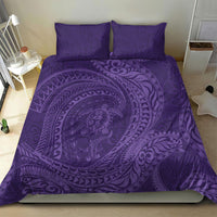Hawaiian Turtle and Shark Bedding Set Kakau Tribal with Polynesian Pattern Purple Color
