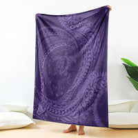 Hawaiian Turtle and Shark Blanket Kakau Tribal with Polynesian Pattern Purple Color