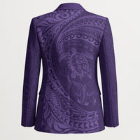 Hawaiian Turtle and Shark Blazer Kakau Tribal with Polynesian Pattern Purple Color