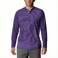 Hawaiian Turtle and Shark Button Sweatshirt Kakau Tribal with Polynesian Pattern Purple Color