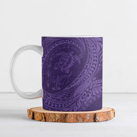Hawaiian Turtle and Shark Ceramic Mug Kakau Tribal with Polynesian Pattern Purple Color
