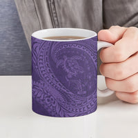 Hawaiian Turtle and Shark Ceramic Mug Kakau Tribal with Polynesian Pattern Purple Color