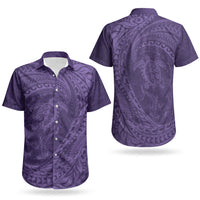 Hawaiian Turtle and Shark Couples Matching Off Shoulder Maxi Dress and Hawaiian Shirt Kakau Tribal with Polynesian Pattern Purple Color