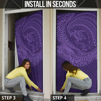 Hawaiian Turtle and Shark Door Cover Kakau Tribal with Polynesian Pattern Purple Color