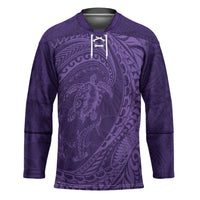 Hawaiian Turtle and Shark Hockey Jersey Kakau Tribal with Polynesian Pattern Purple Color