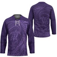 Hawaiian Turtle and Shark Hockey Jersey Kakau Tribal with Polynesian Pattern Purple Color