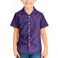 Hawaiian Turtle and Shark Kid Hawaiian Shirt Kakau Tribal with Polynesian Pattern Purple Color