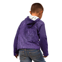 Hawaiian Turtle and Shark Kid Hoodie Kakau Tribal with Polynesian Pattern Purple Color
