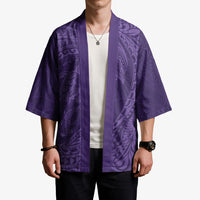 Hawaiian Turtle and Shark Kimono Kakau Tribal with Polynesian Pattern Purple Color