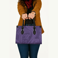 Hawaiian Turtle and Shark Leather Bag Kakau Tribal with Polynesian Pattern Purple Color