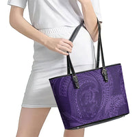 Hawaiian Turtle and Shark Leather Tote Bag Kakau Tribal with Polynesian Pattern Purple Color