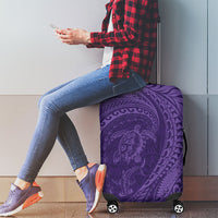 Hawaiian Turtle and Shark Luggage Cover Kakau Tribal with Polynesian Pattern Purple Color