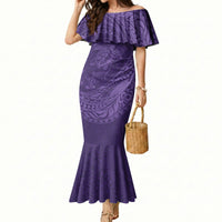 Hawaiian Turtle and Shark Mermaid Dress Kakau Tribal with Polynesian Pattern Purple Color