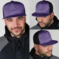 Hawaiian Turtle and Shark Mesh Trucker Cap Kakau Tribal with Polynesian Pattern Purple Color