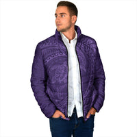 Hawaiian Turtle and Shark Padded Jacket Kakau Tribal with Polynesian Pattern Purple Color