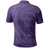 Hawaiian Turtle and Shark Polo Shirt Kakau Tribal with Polynesian Pattern Purple Color