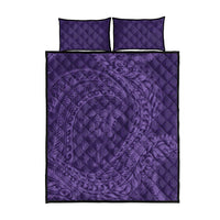 Hawaiian Turtle and Shark Quilt Bed Set Kakau Tribal with Polynesian Pattern Purple Color