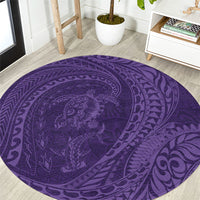 Hawaiian Turtle and Shark Round Carpet Kakau Tribal with Polynesian Pattern Purple Color