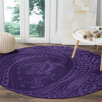 Hawaiian Turtle and Shark Round Carpet Kakau Tribal with Polynesian Pattern Purple Color