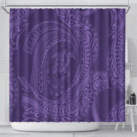 Hawaiian Turtle and Shark Shower Curtain Kakau Tribal with Polynesian Pattern Purple Color