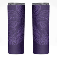 Hawaiian Turtle and Shark Skinny Tumbler Kakau Tribal with Polynesian Pattern Purple Color