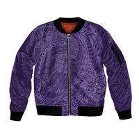 Hawaiian Turtle and Shark Sleeve Zip Bomber Jacket Kakau Tribal with Polynesian Pattern Purple Color
