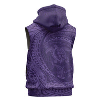 Hawaiian Turtle and Shark Sleeveless Zip Hoodie Kakau Tribal with Polynesian Pattern Purple Color