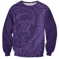 Hawaiian Turtle and Shark Sweatshirt Kakau Tribal with Polynesian Pattern Purple Color