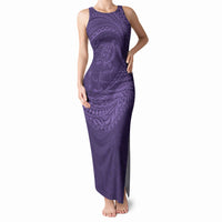 Hawaiian Turtle and Shark Tank Maxi Dress Kakau Tribal with Polynesian Pattern Purple Color