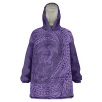 Hawaiian Turtle and Shark Wearable Blanket Hoodie Kakau Tribal with Polynesian Pattern Purple Color